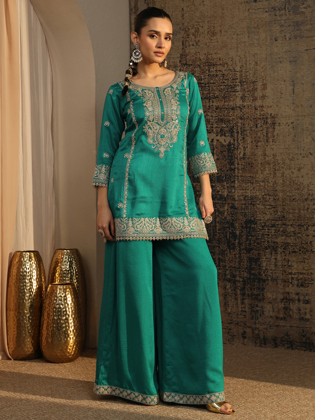  Libas Art Blue Embroidered Organza Straight Suit Set With Dupatta 