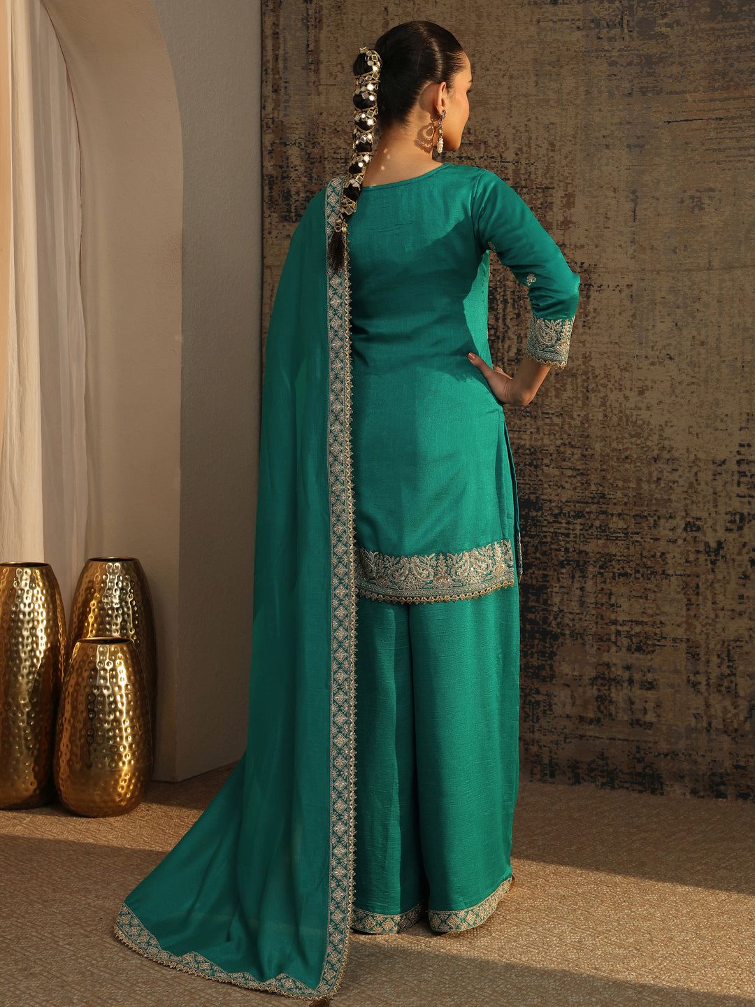  Libas Art Blue Embroidered Organza Straight Suit Set With Dupatta 