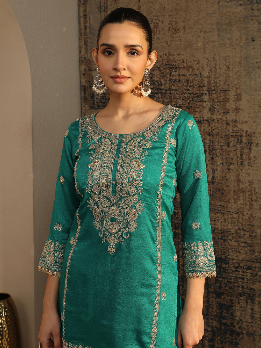  Libas Art Blue Embroidered Organza Straight Suit Set With Dupatta 