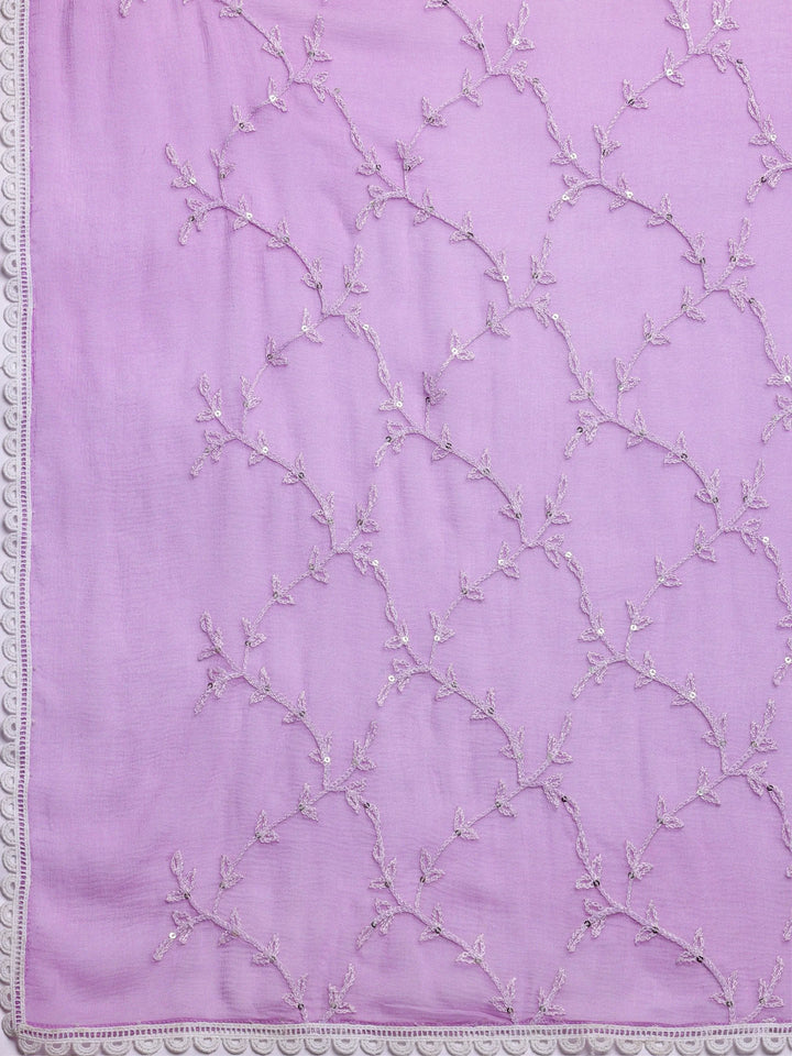 Purple Embroidered Cotton A-Line Kurta With Salwar & Dupatta - Libas