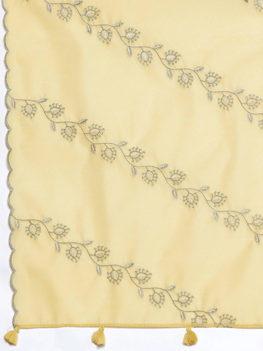 Yellow Embroidered Chanderi Silk Straight Suit With Dupatta - Libas 