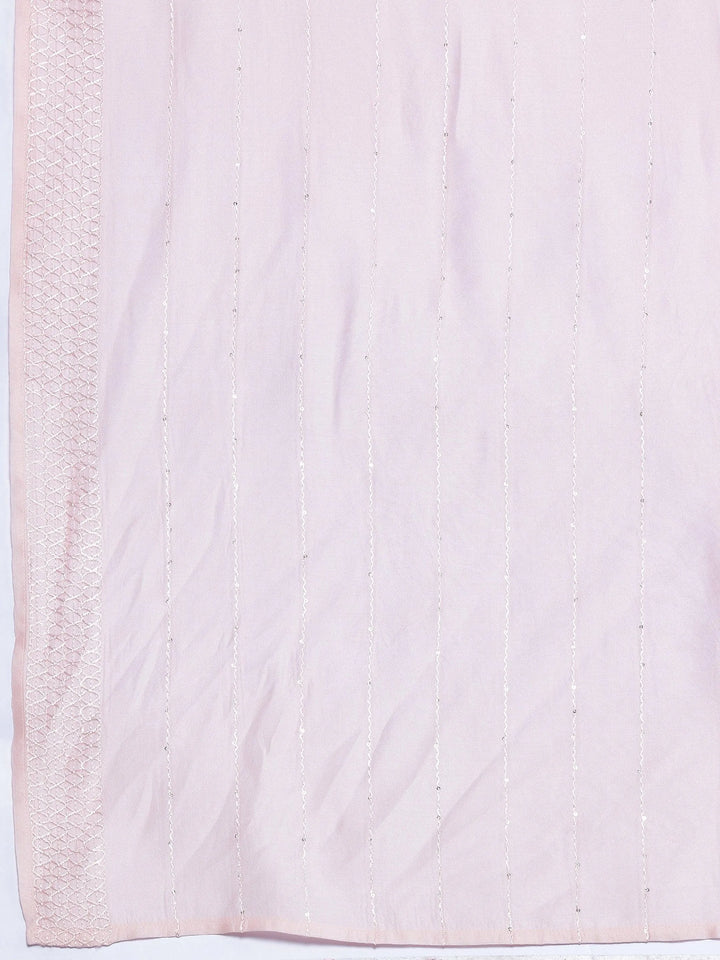 Peach Self Design Silk Blend Straight Suit With Dupatta - Libas