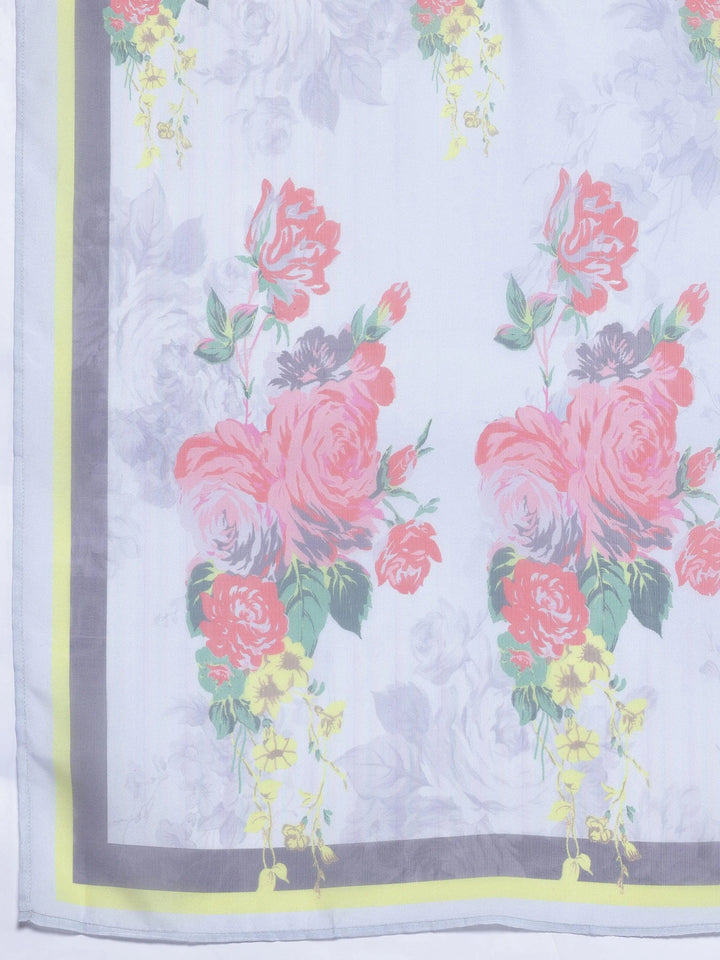 Grey Self Design Silk Blend Straight Suit With Dupatta - Libas