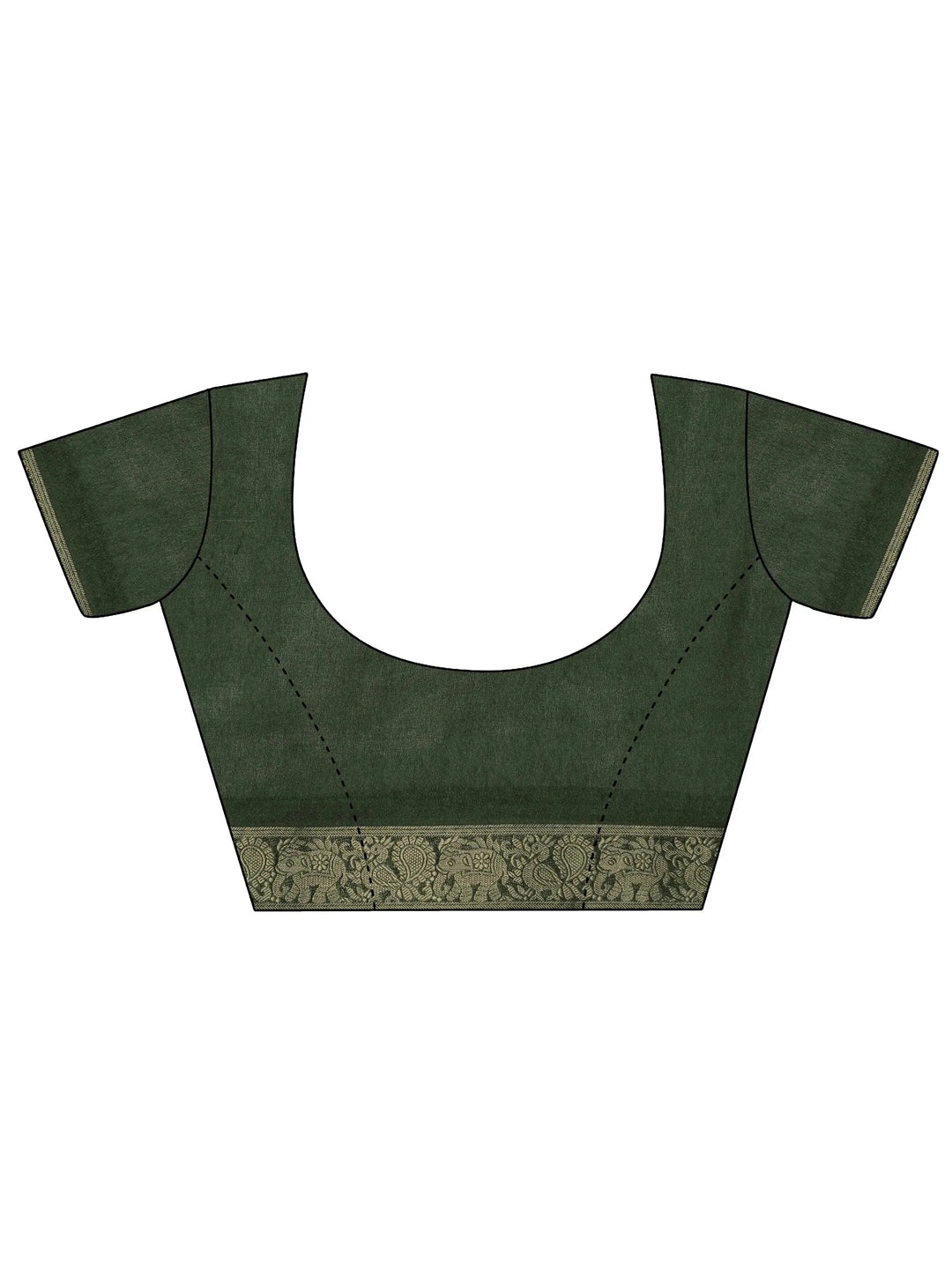  Olive Printed Silk Blend Saree With Unstitched Blouse Piece 