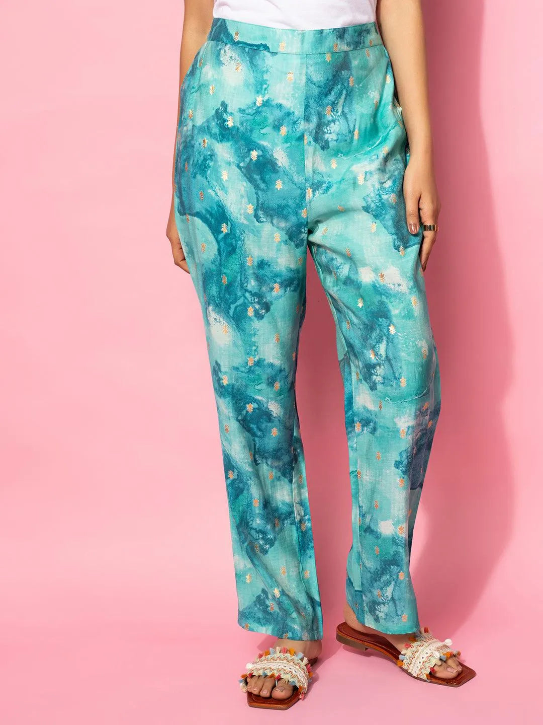 Blue Printed Silk Blend Co-Ords - Libas 