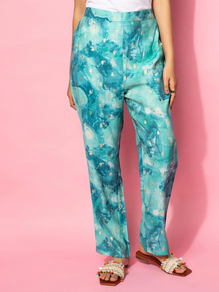 Blue Printed Silk Blend Co-Ords - Libas