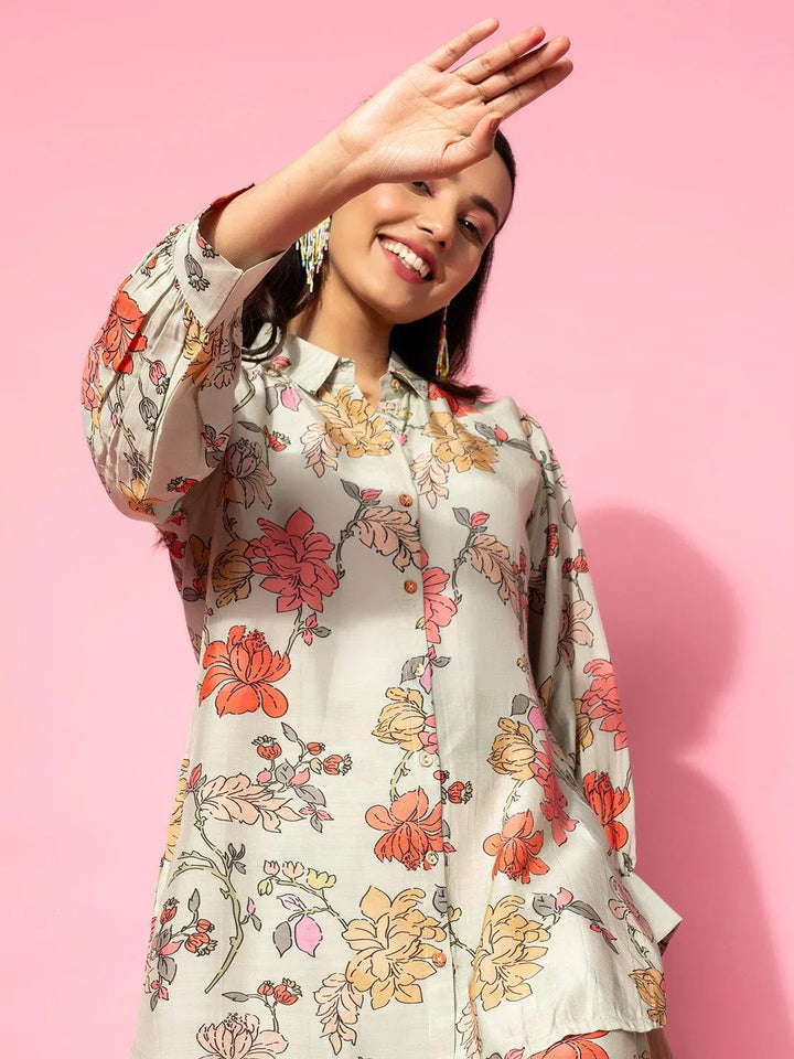 Green Printed Silk Blend Co-Ords - Libas