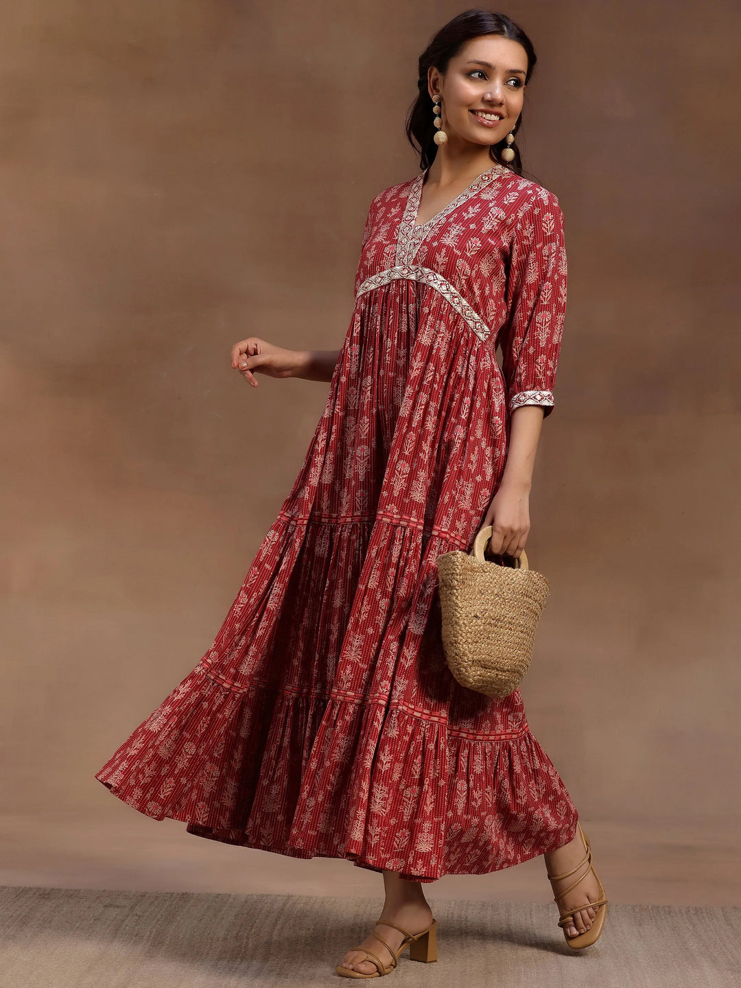  Pink Printed Cotton Fit and Flare Dress 