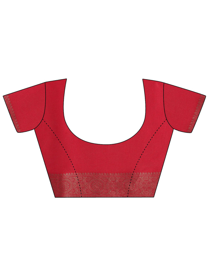 Libas Art Red Woven Design Satin Saree With Unstitched Blouse Piece - Libas