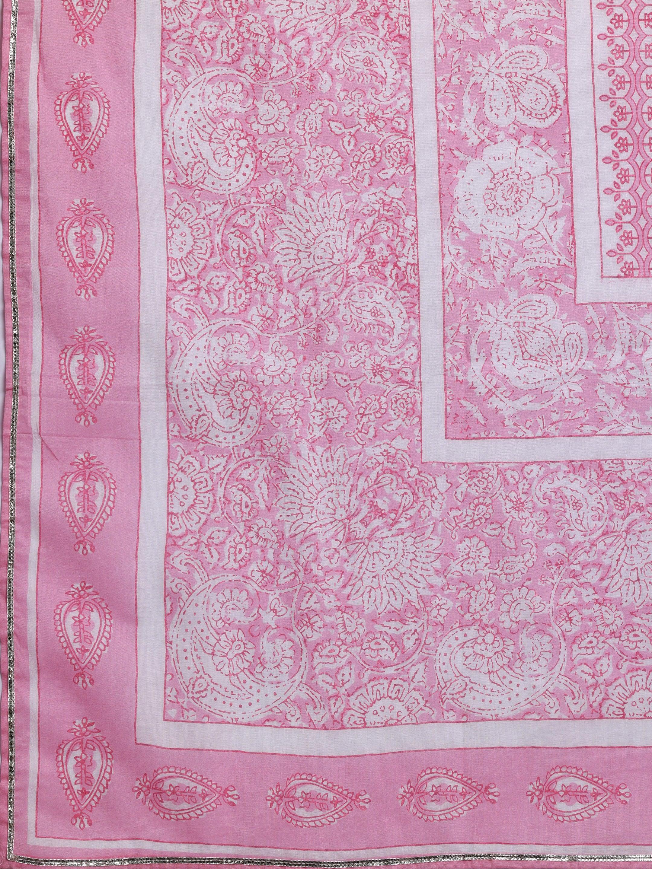 Pink Yoke Design Cotton Straight Suit With Dupatta