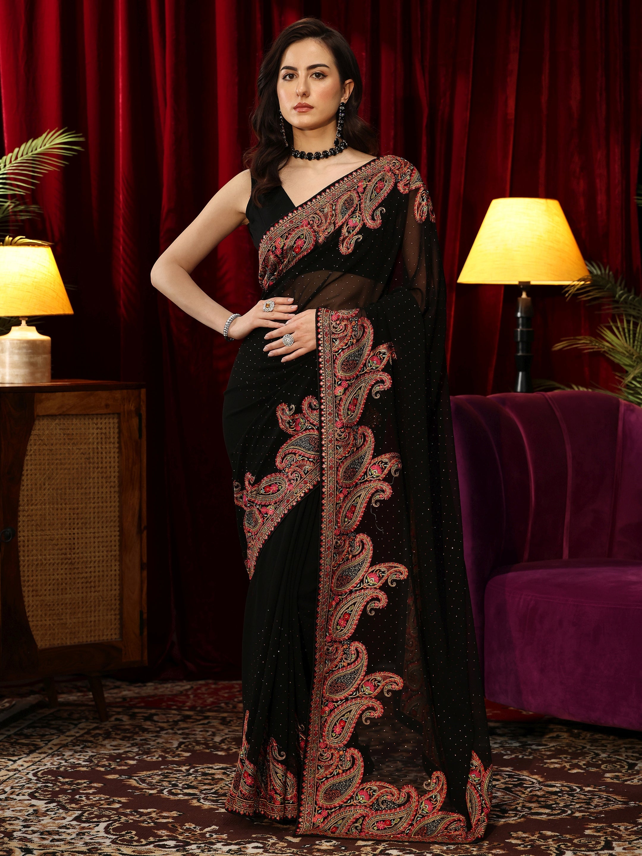 Libas Aari Embroidered Black Georgette Saree-picture-57
