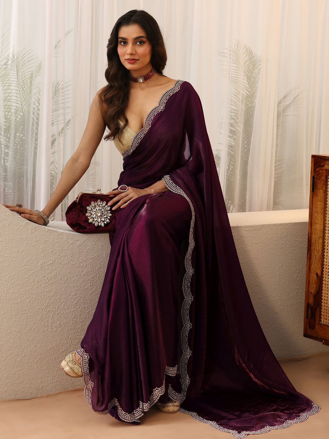  Aubergine Silk Blend Saree 