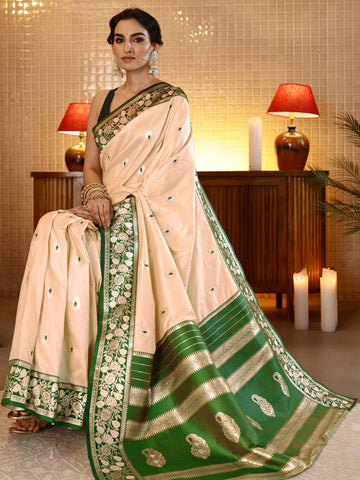 Beige Banarasi Silk Blend Saree