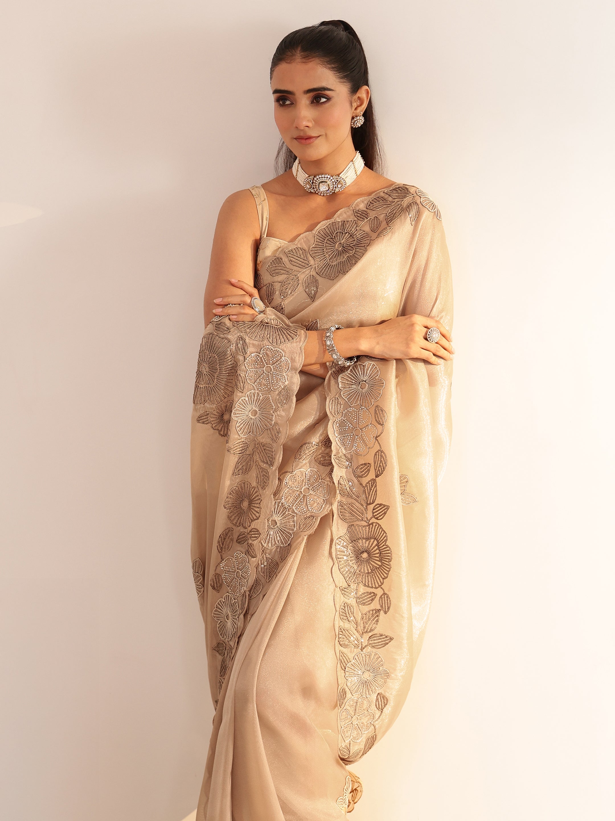 libas Beige Floral Embroidered Net Saree-picture-39