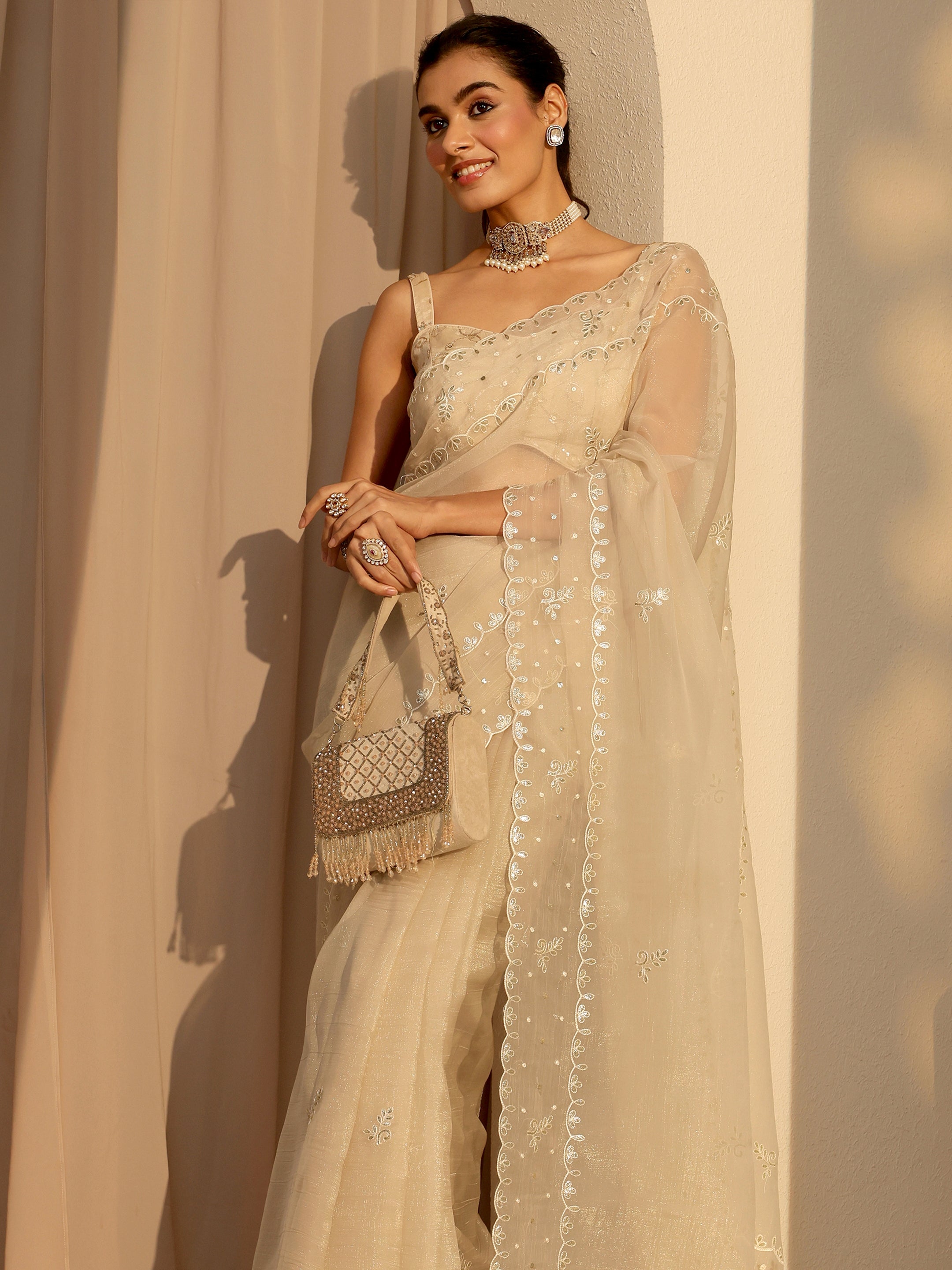 libas Beige Floral Embroidered Tissue Saree-picture-48