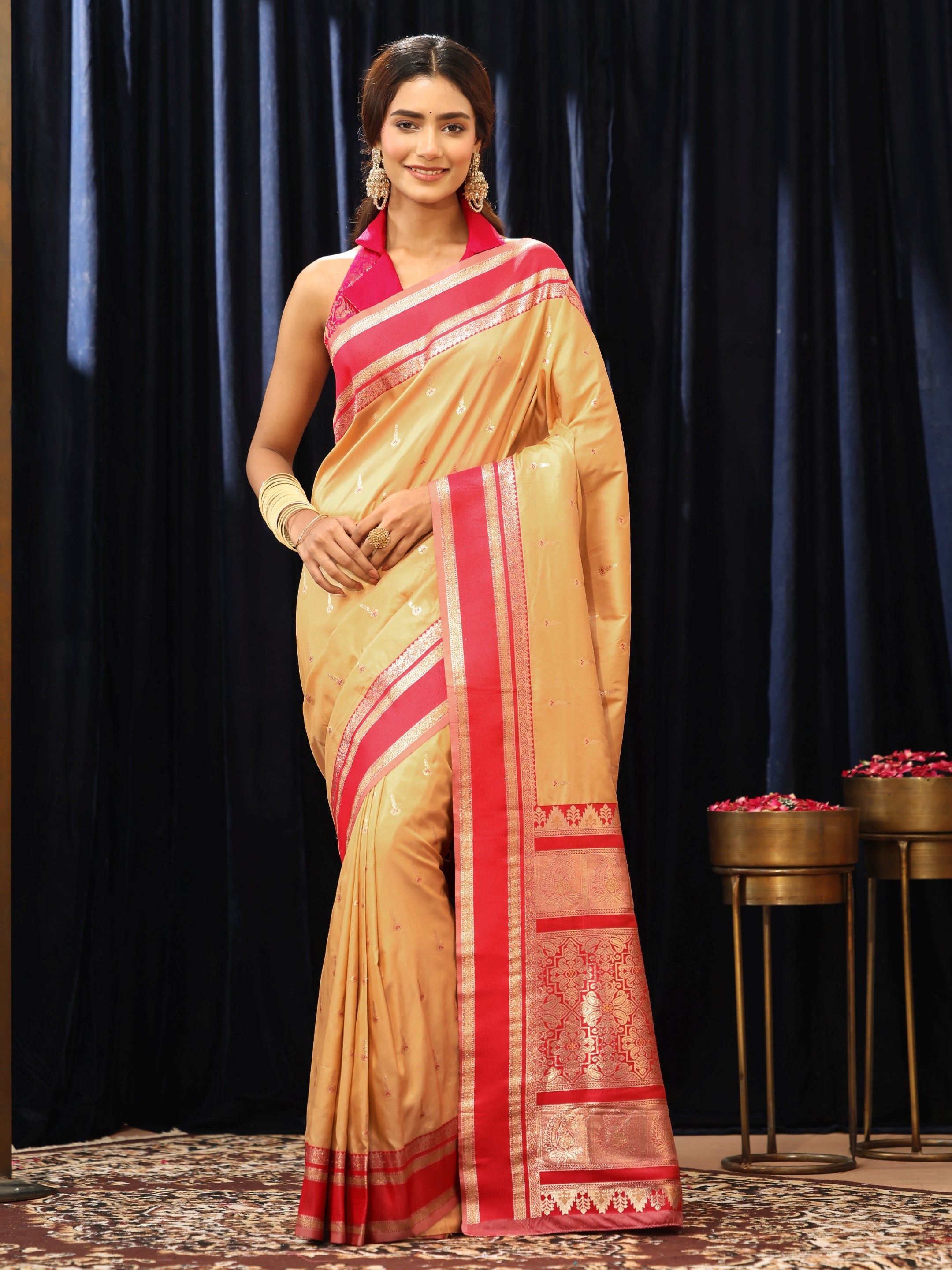 libas Beige Kanjeevaram Silk Blend Saree-picture-35