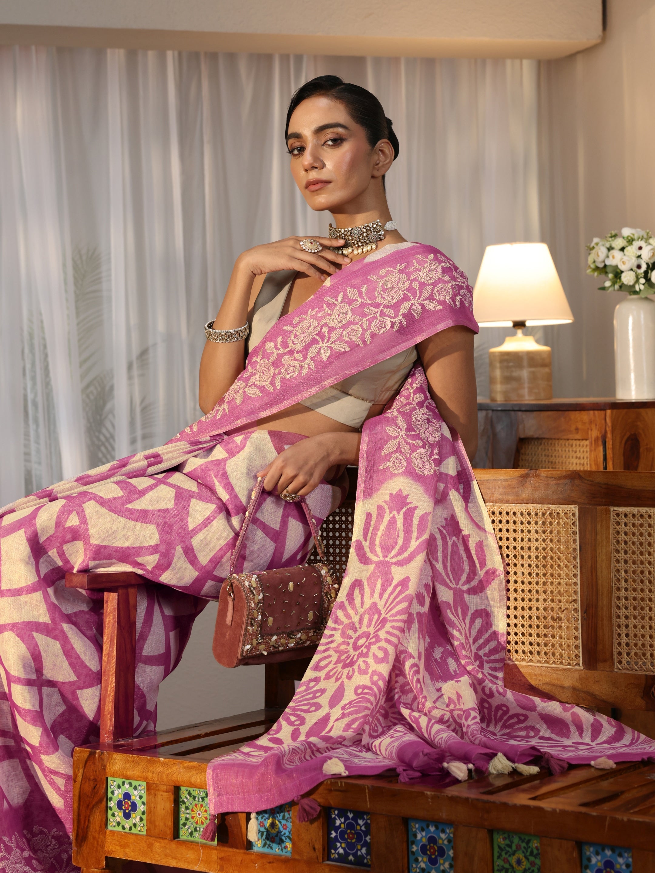 libas Beige Abstract Printed Cotton Blend Saree-picture-18
