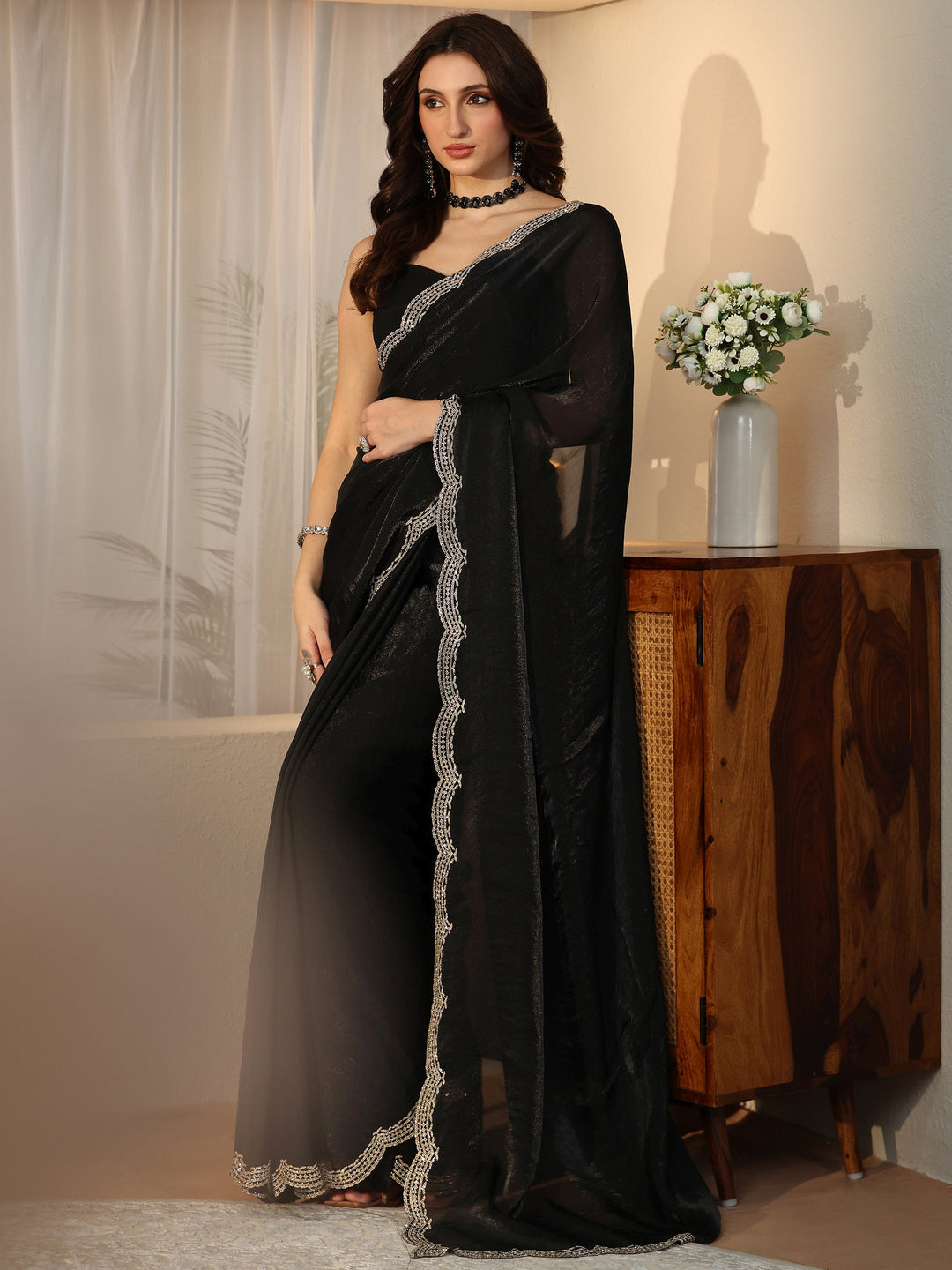  Black Silk Blend Saree with Embellished Border 