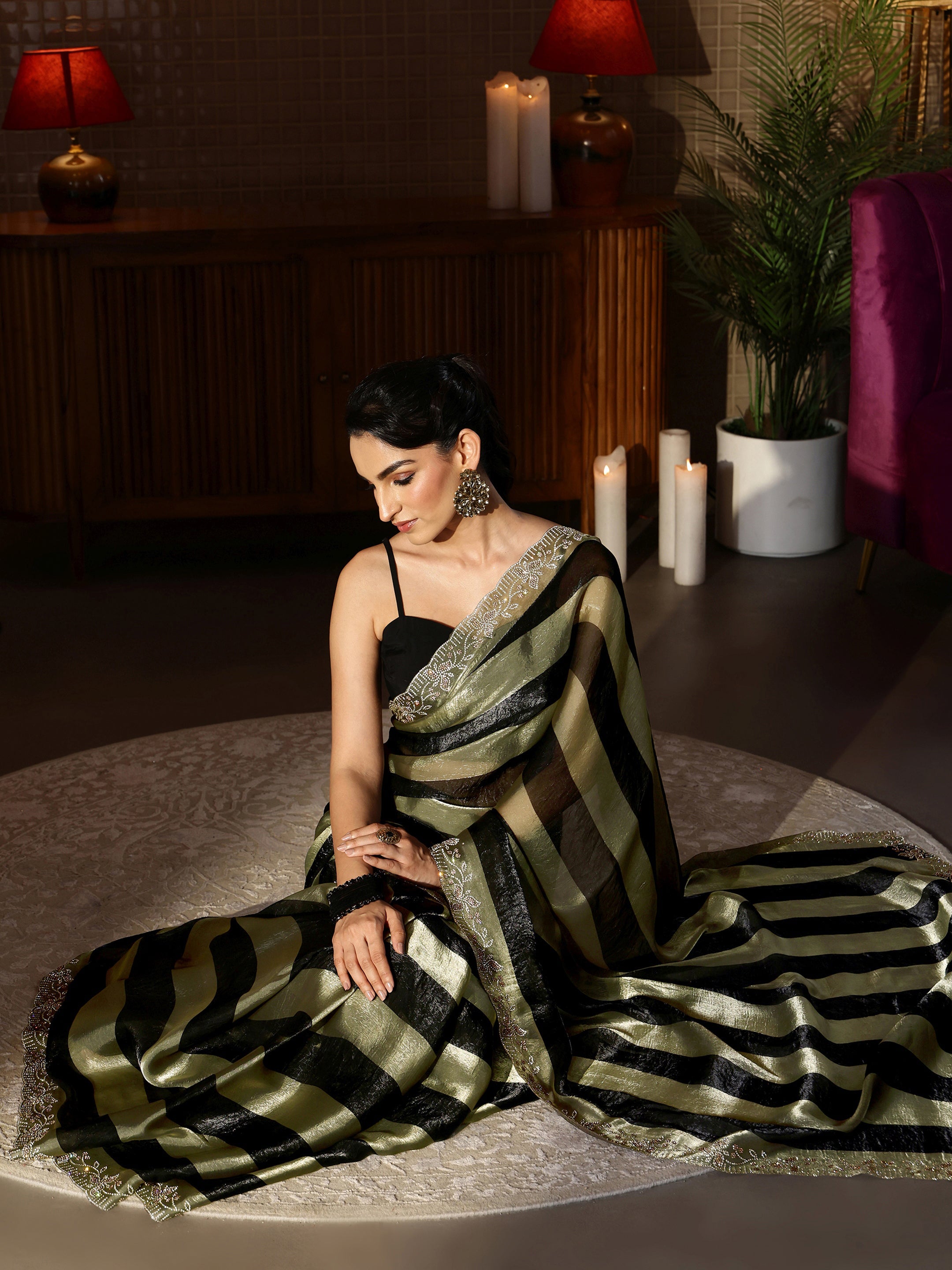 libas Black Striped Silk Blend Saree-picture-61