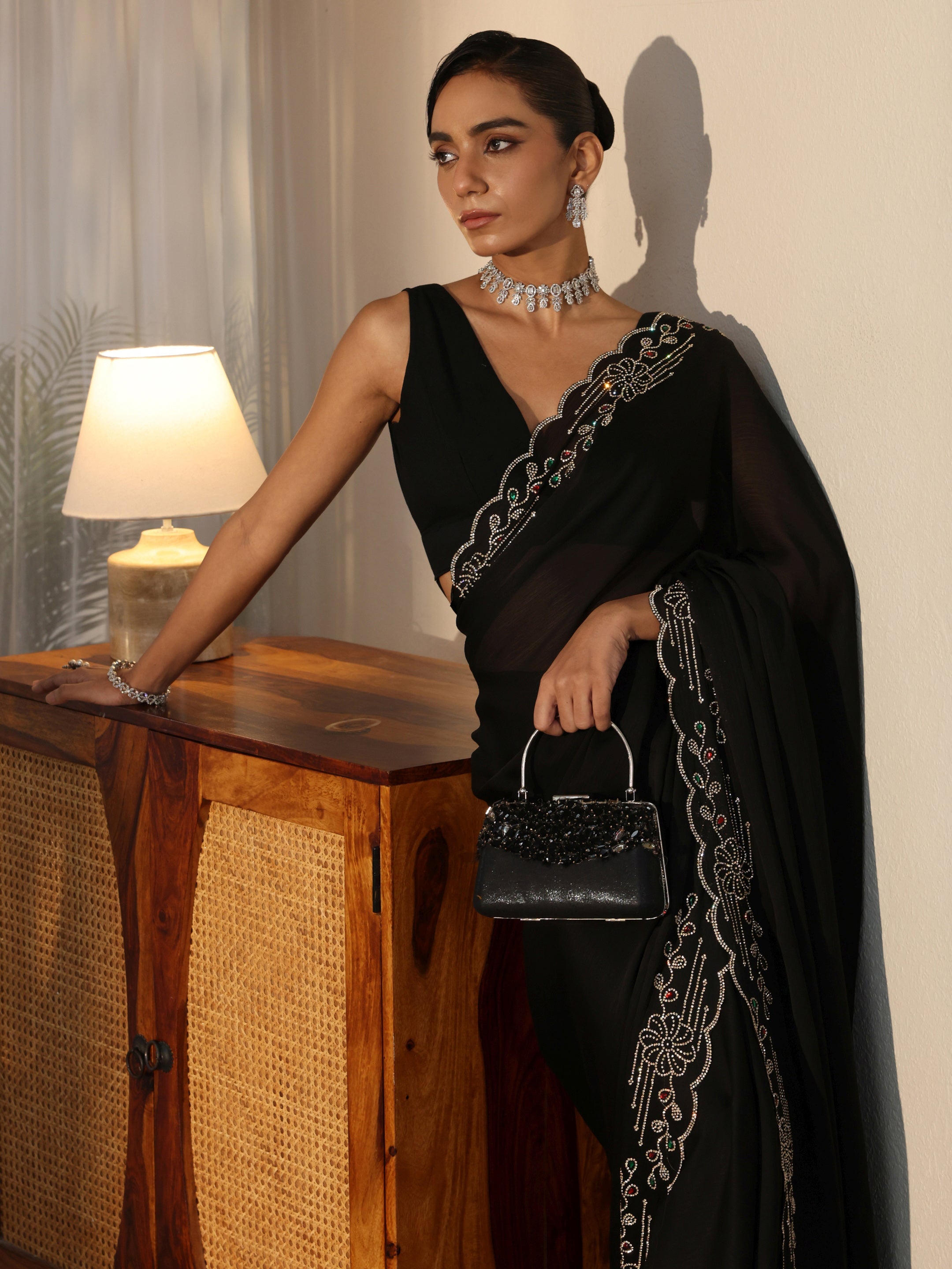 libas Black Silk Blend Saree with Embellished Border-picture-19