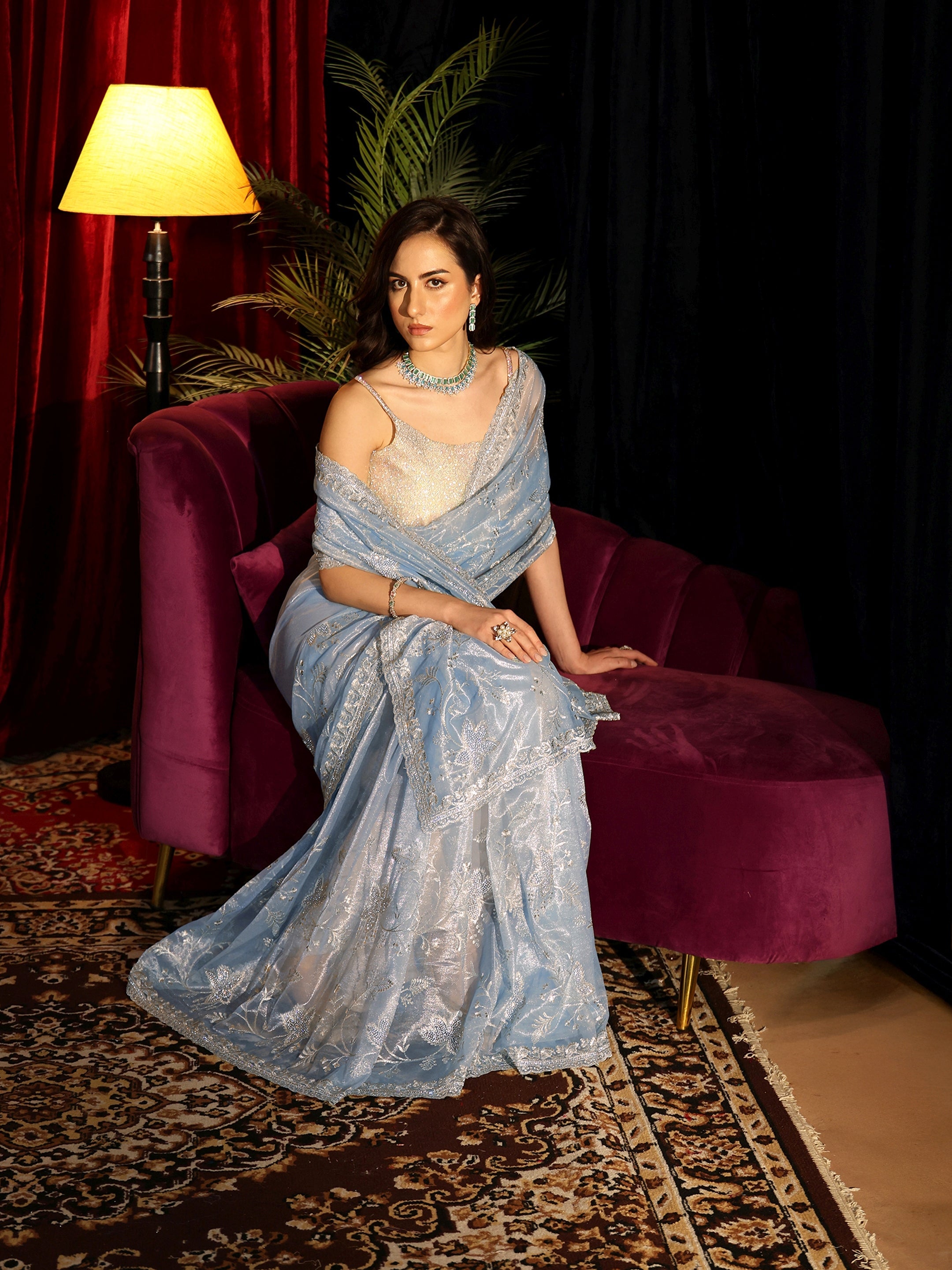 Libas Blue Floral Net Saree-picture-20