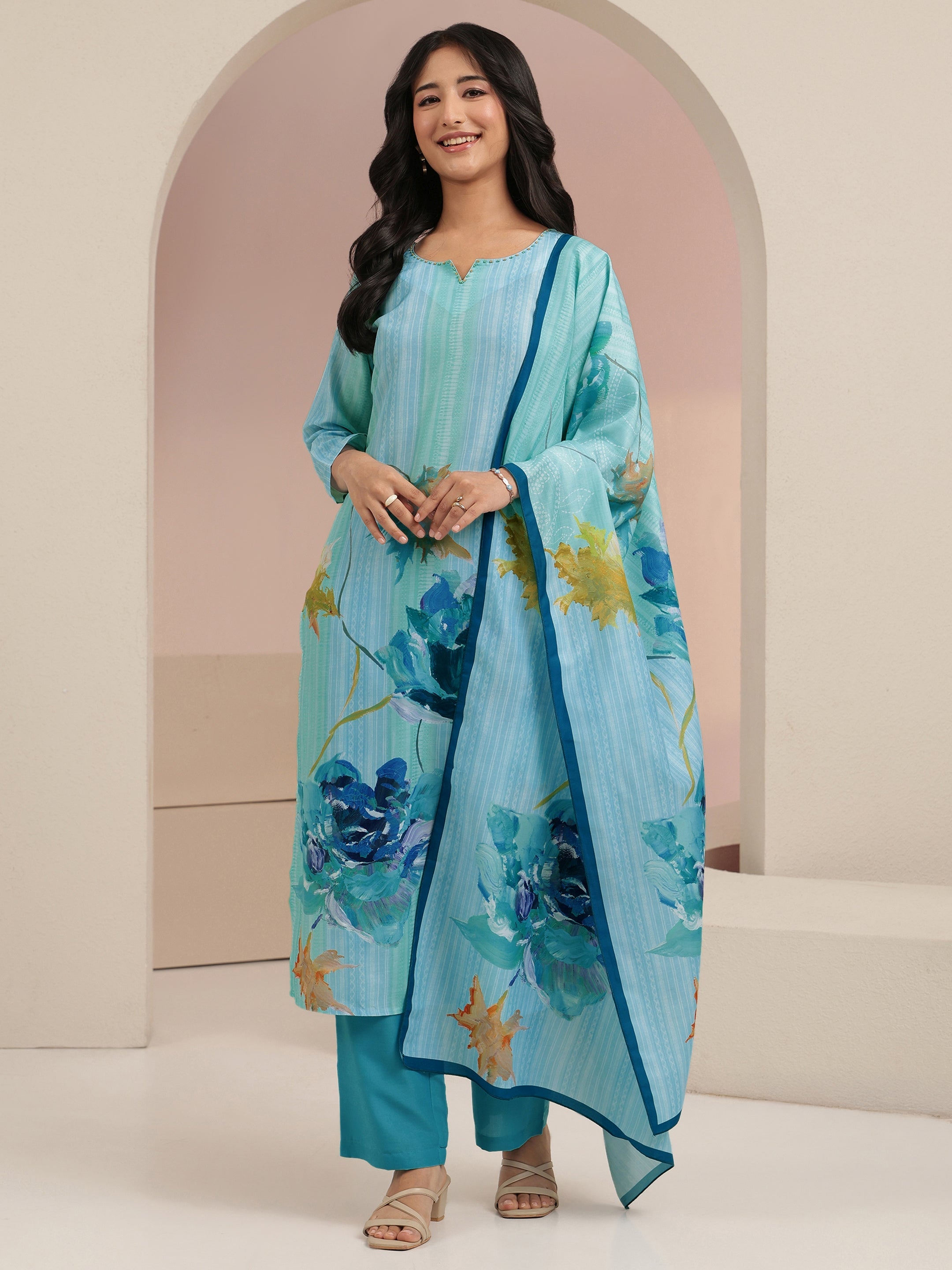 libas Blue Floral Printed Muslin Straight Suit Set-picture-51