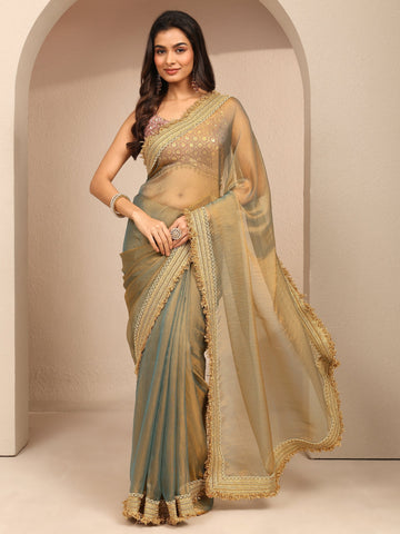 Blue Solid Silk Blend Saree With Unstitched Blouse Piece