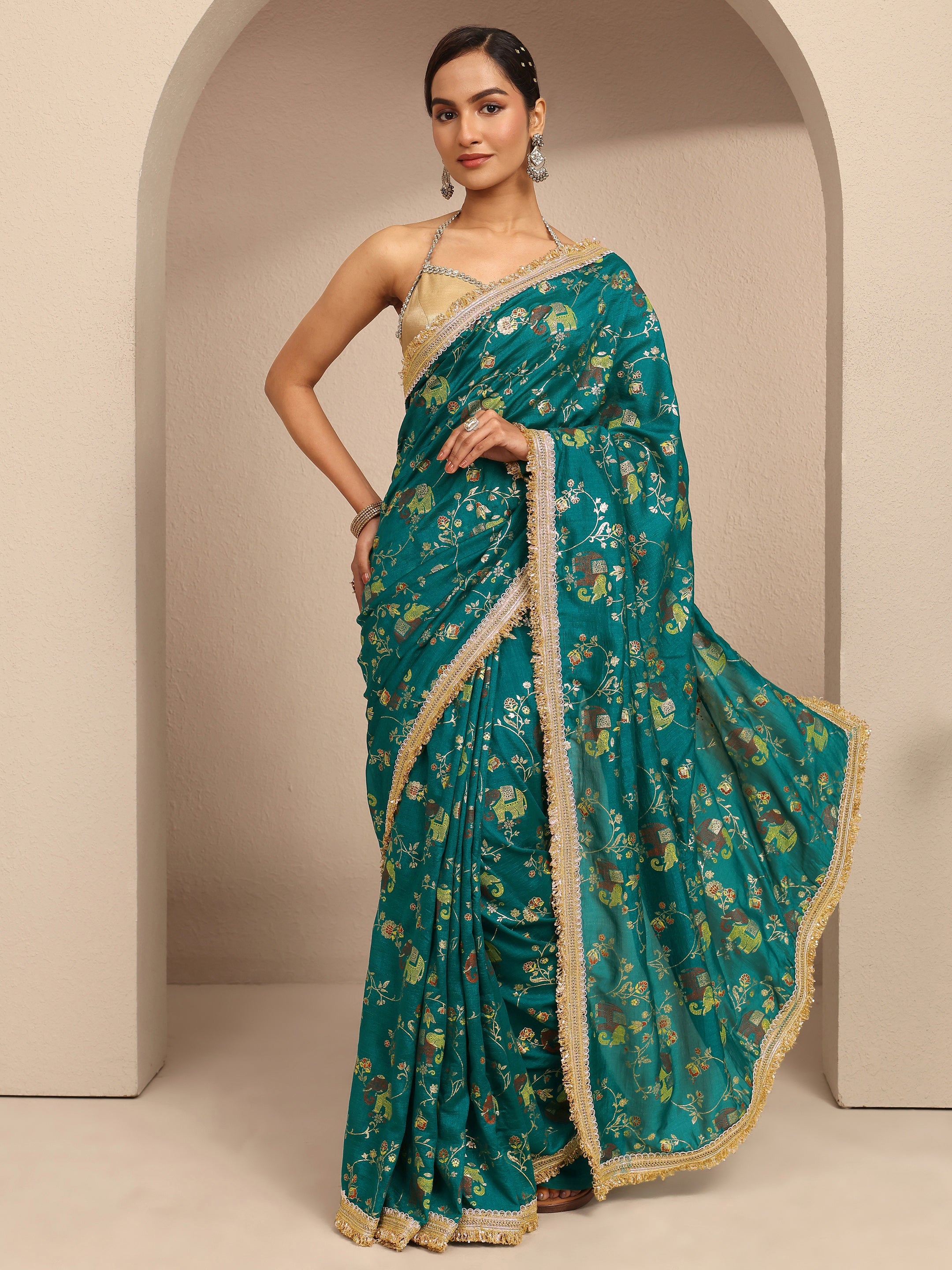 libas Blue Tribal Printed Silk Blend Saree With Unstitched Blouse Piece-picture-51