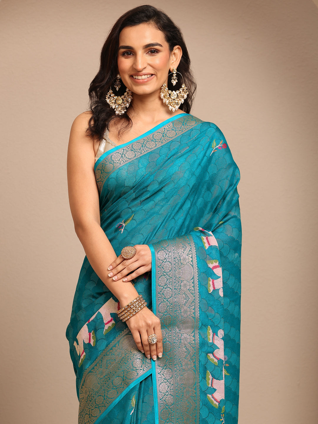 Blue Woven Design Silk Blend Saree With Unstitched Blouse Piece