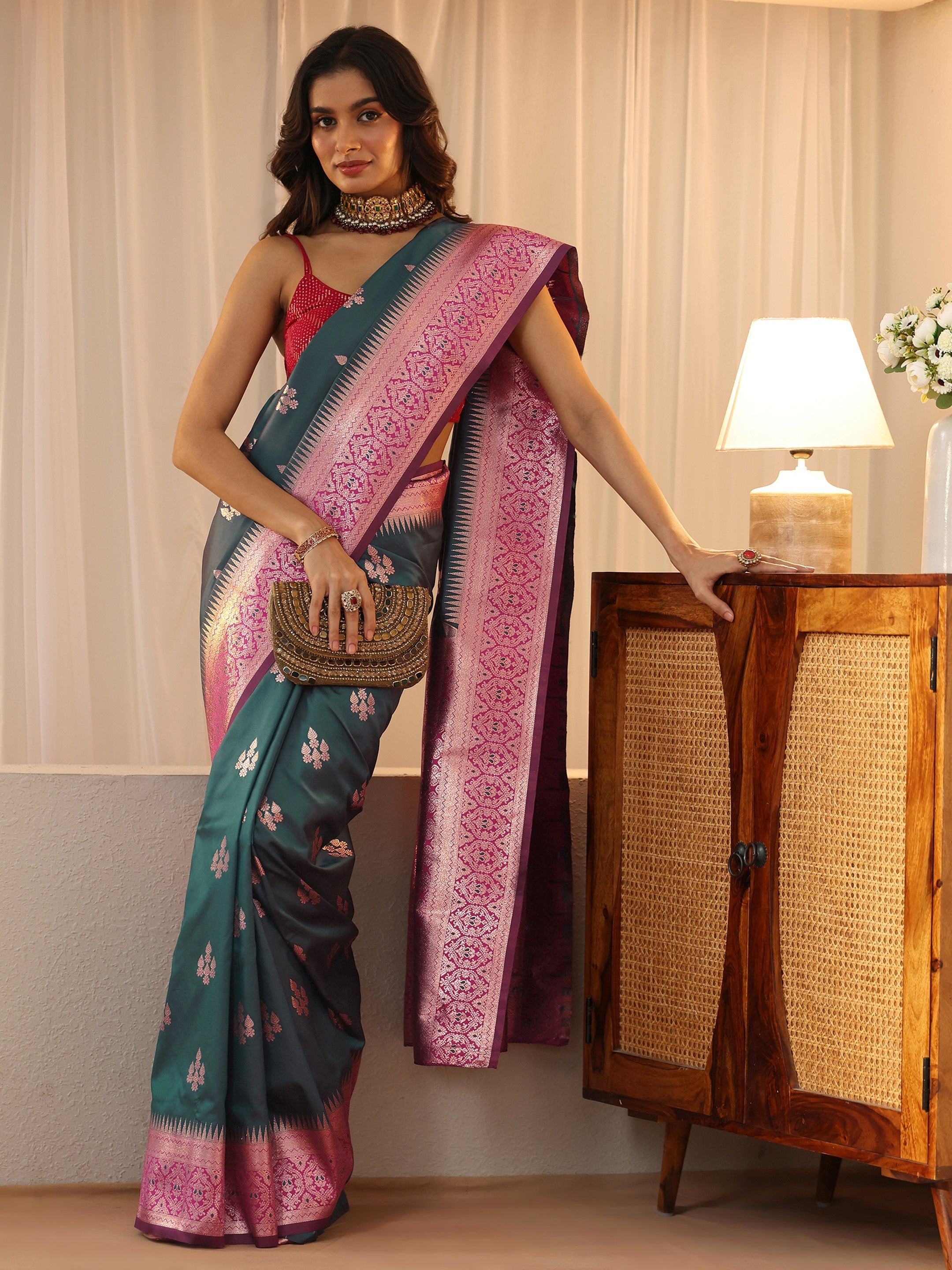 Libas Bottle Green Kanjeevaram Silk Blend Saree-picture-62