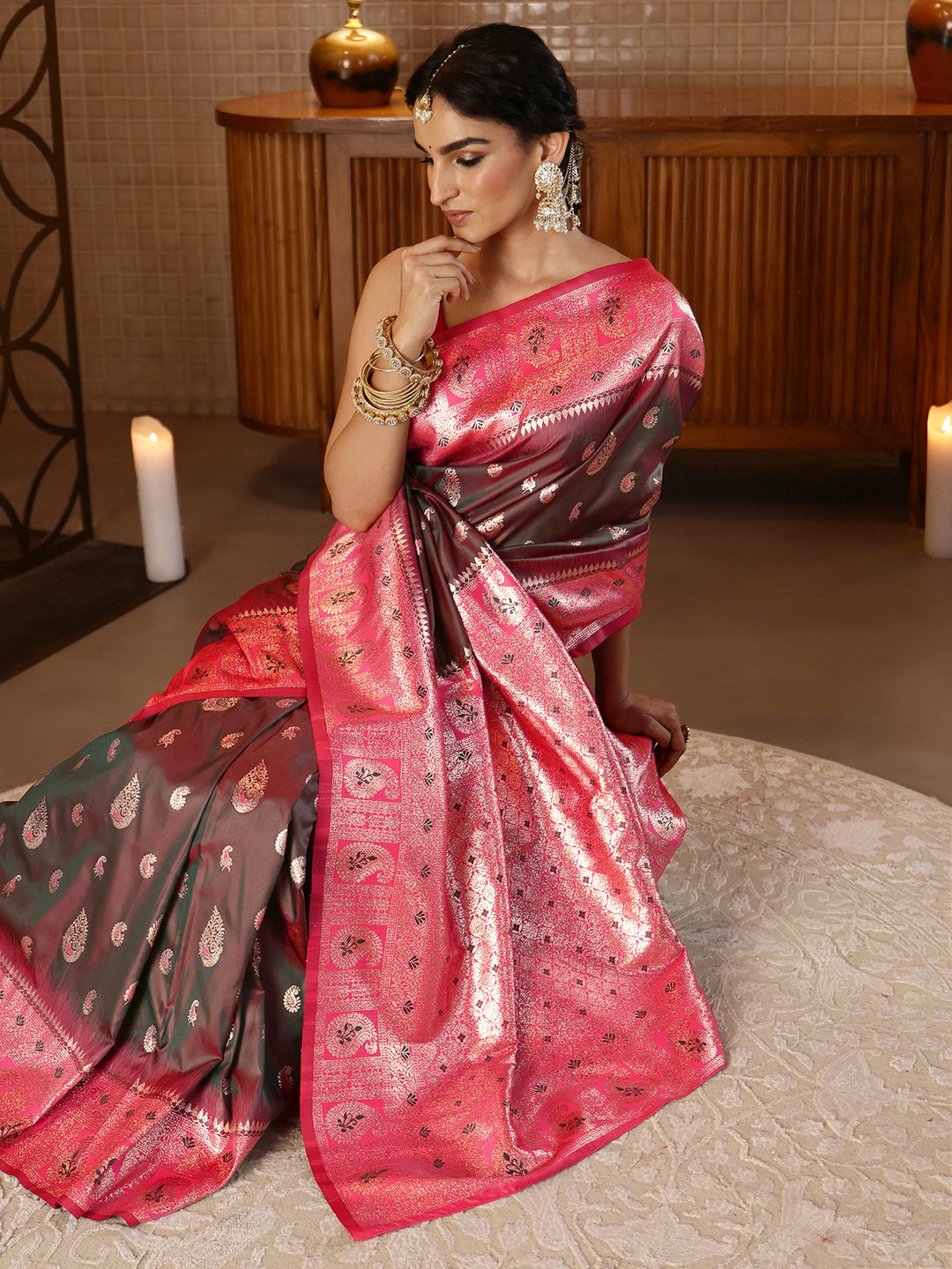  Brown Banarasi Silk Blend Saree 