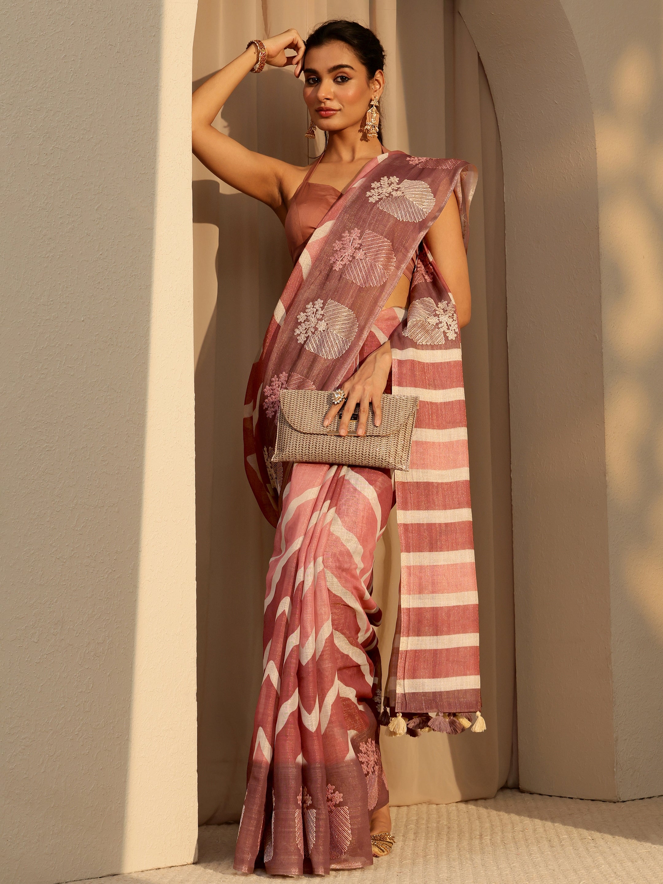 libas Brown Chevron Printed Cotton Blend Saree-picture-29