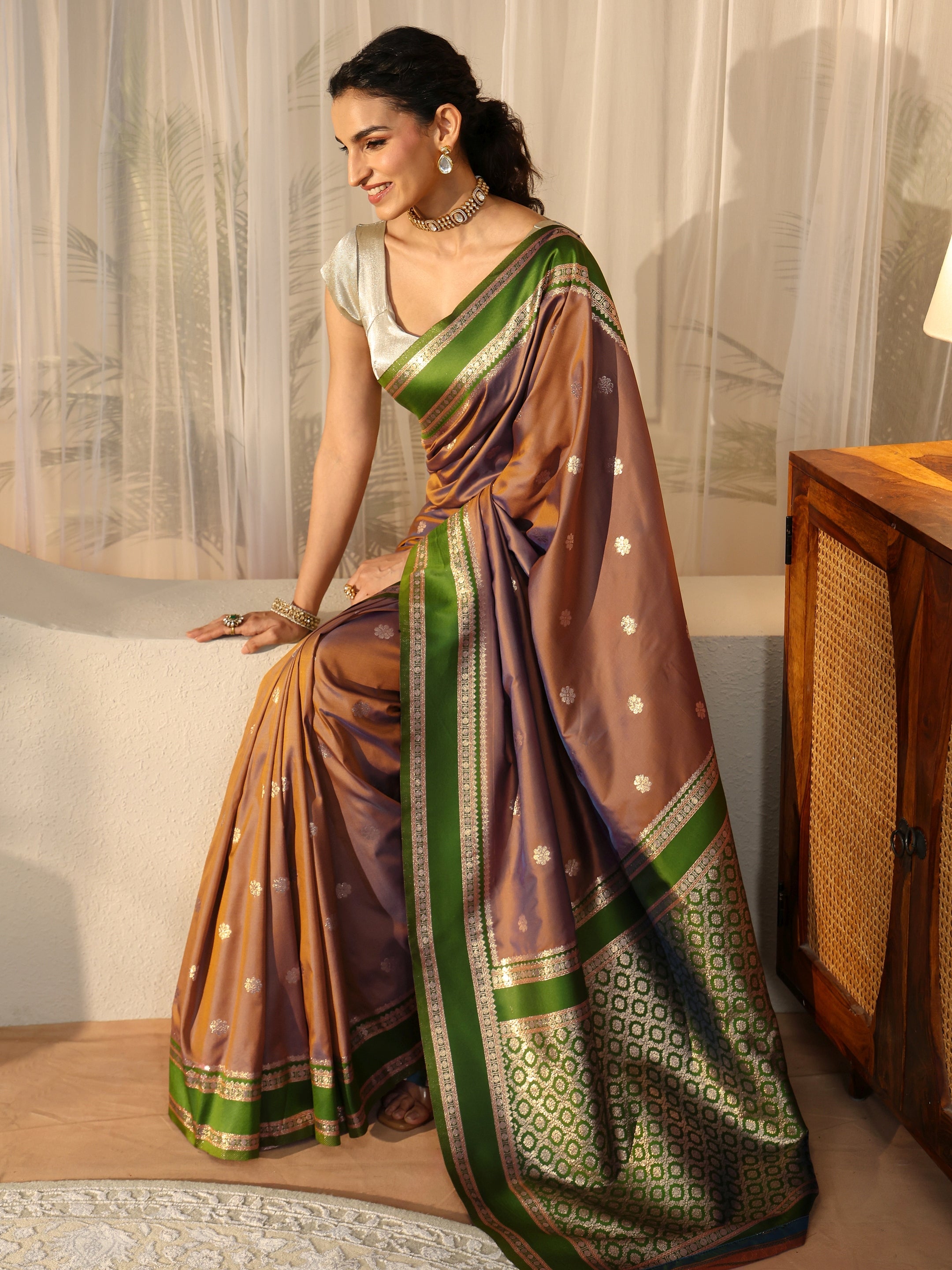 libas Brown Kanjeevaram Silk Blend Saree-picture-12