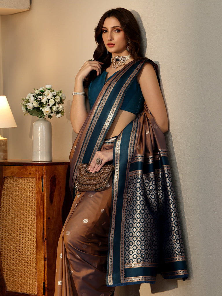Libas Brown Kanjeevaram Silk Blend Saree