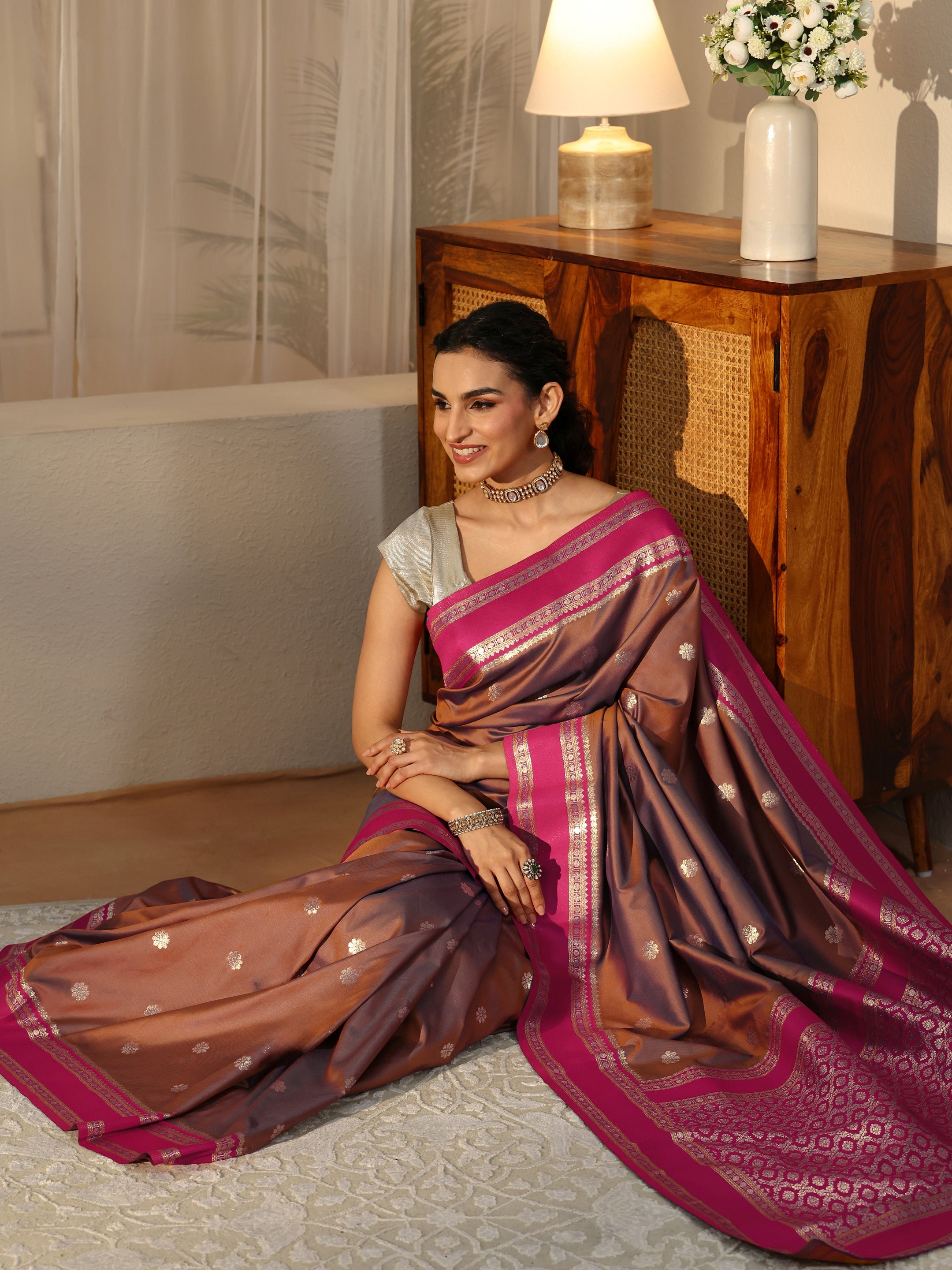 libas Brown Kanjeevaram Silk Blend Saree-picture-53