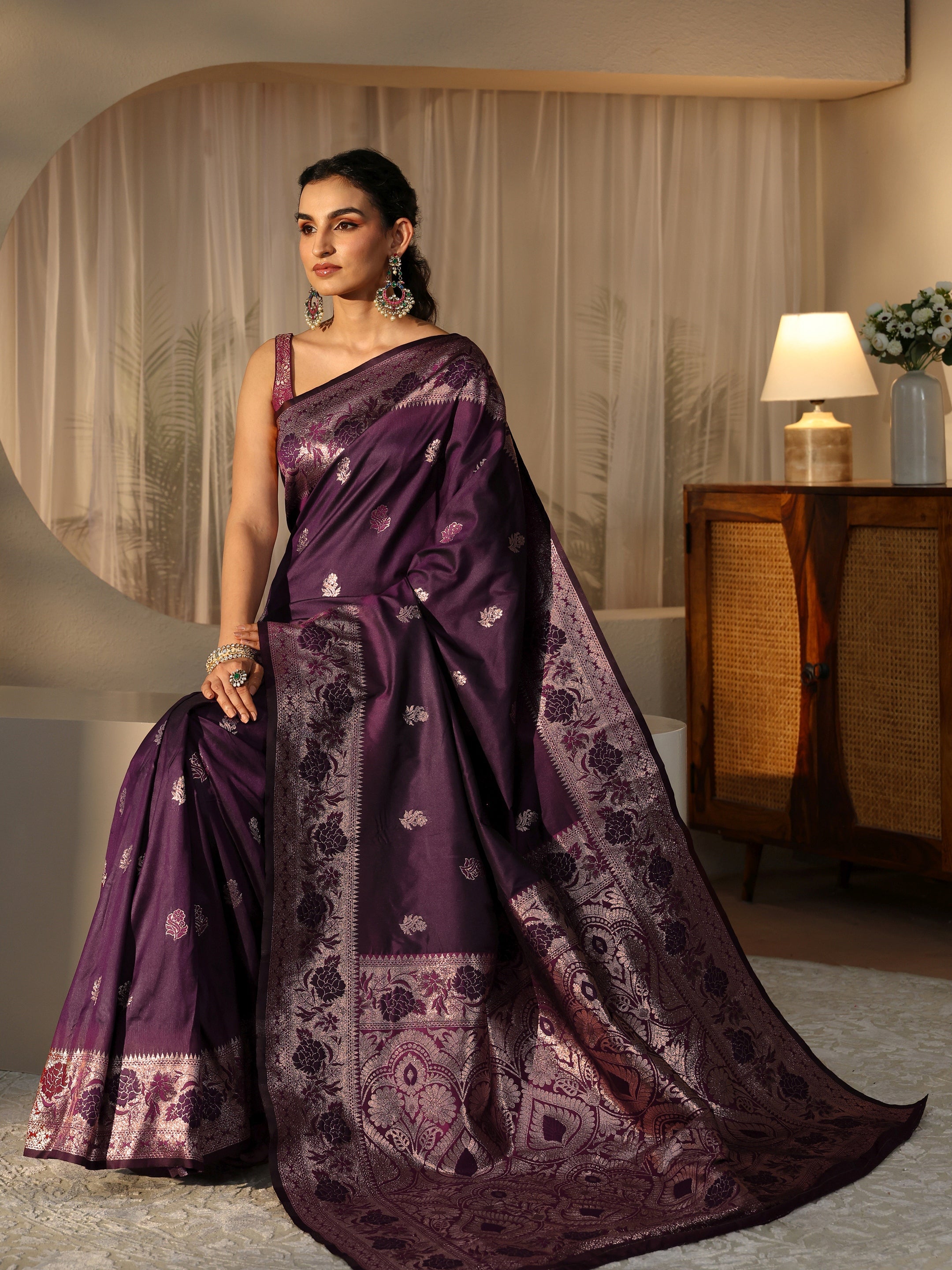 libas Burgundy Banarasi Silk Blend Saree-picture-23