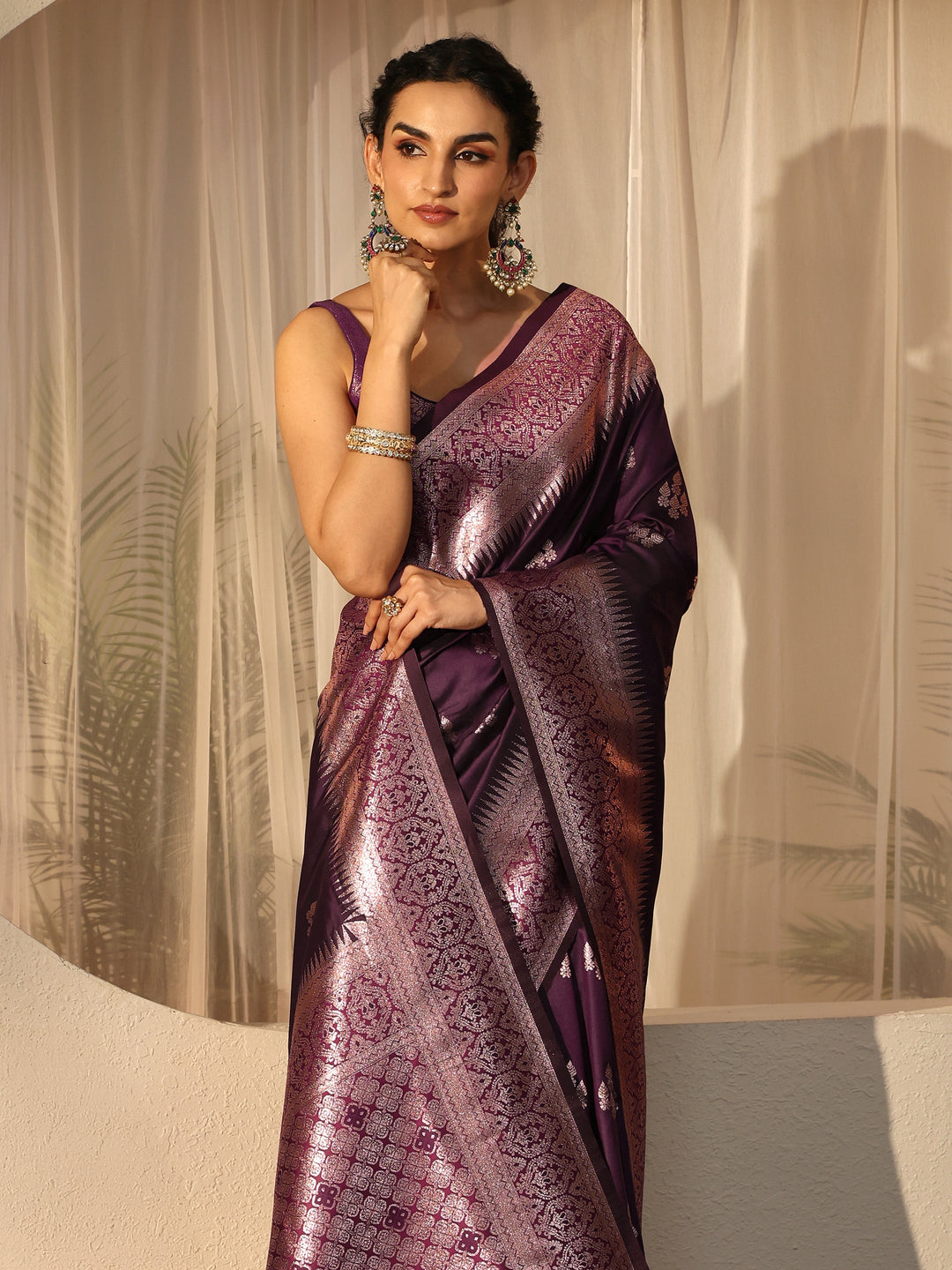 Burgundy Kanjeevaram Silk Blend Saree