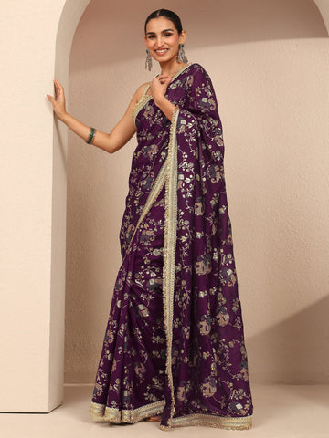 Burgundy Tribal Printed Silk Blend Saree With Unstitched Blouse Piece