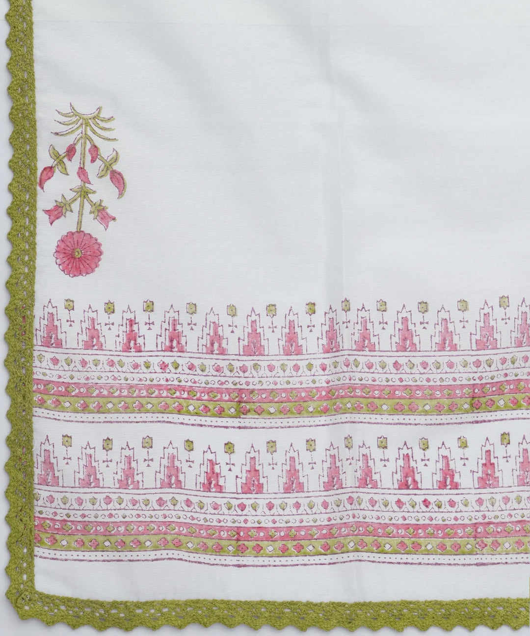 White Printed Chanderi Silk Straight Suit With Dupatta - Libas