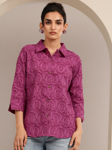 Dark Pink Textured Cotton Shirt
