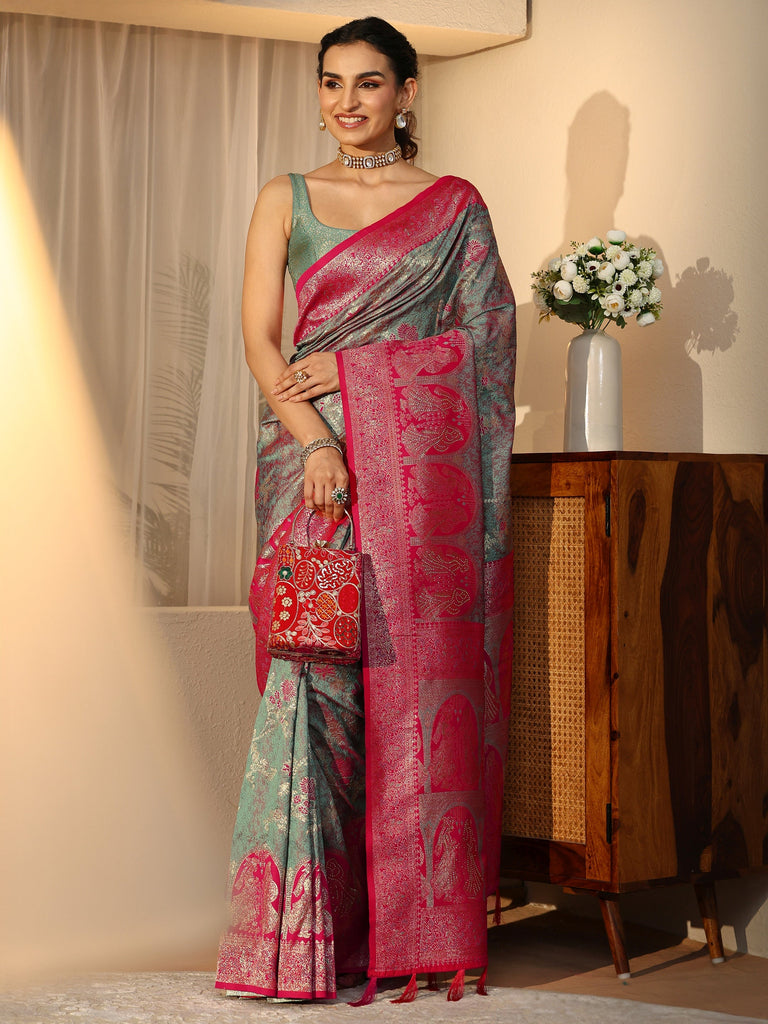 Libas Dusty Blue Baluchari Silk Blend Saree