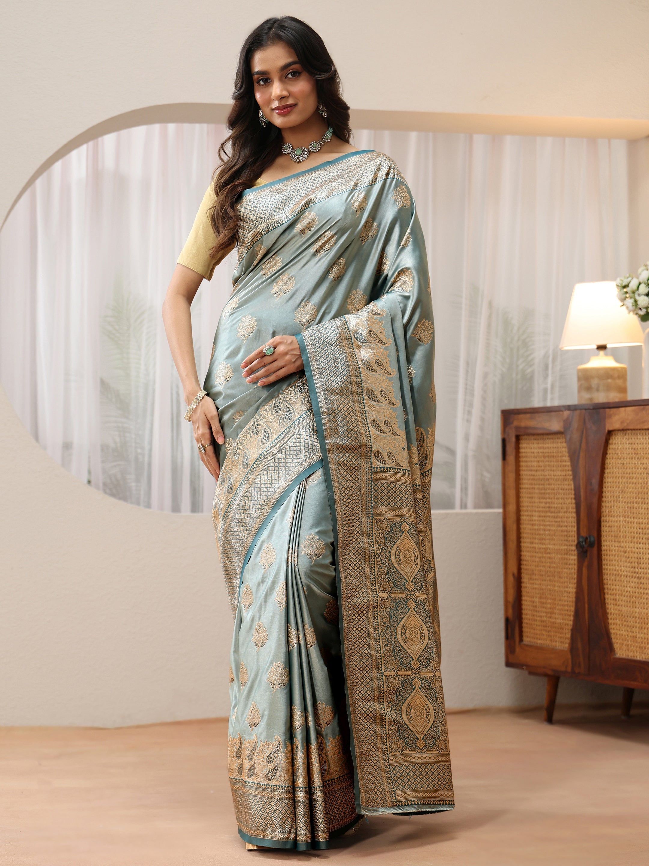 Libas Dusty Blue Banarasi Silk Blend Saree-picture-61