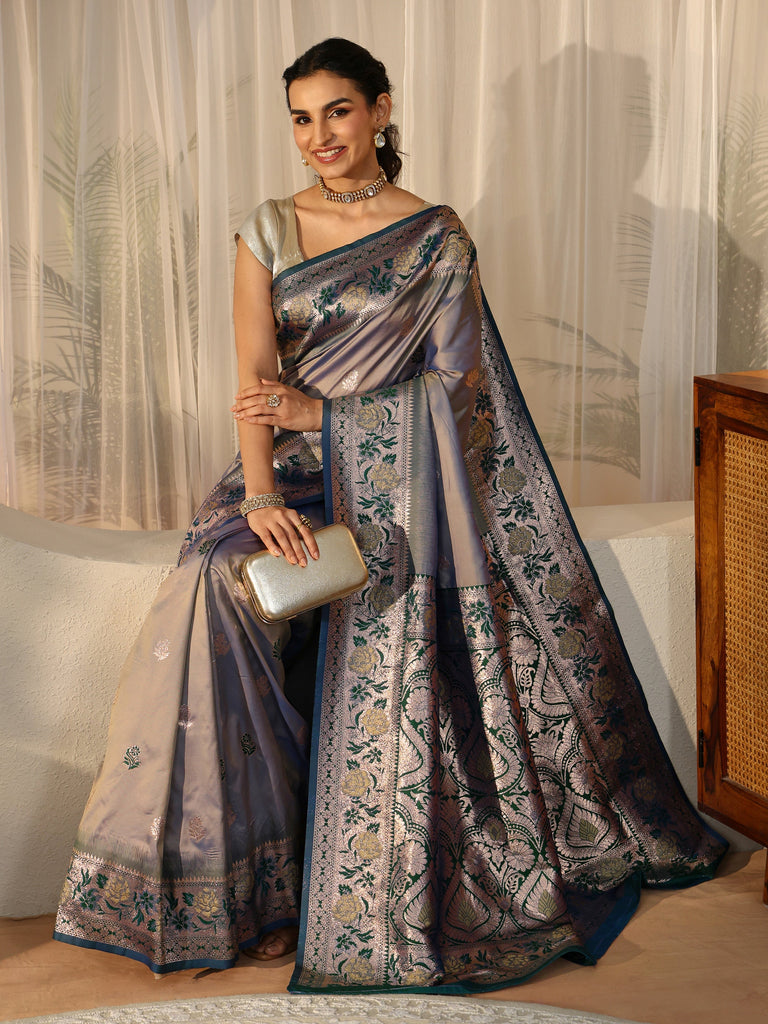 Libas Dusty Blue Banarasi Silk Blend Saree