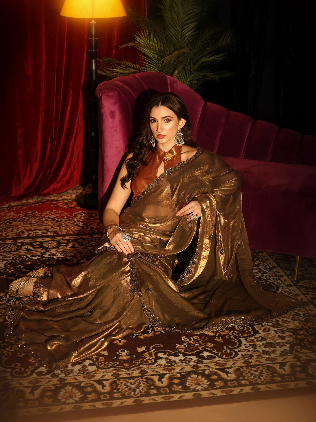  Gold Embellished Tissue Saree 