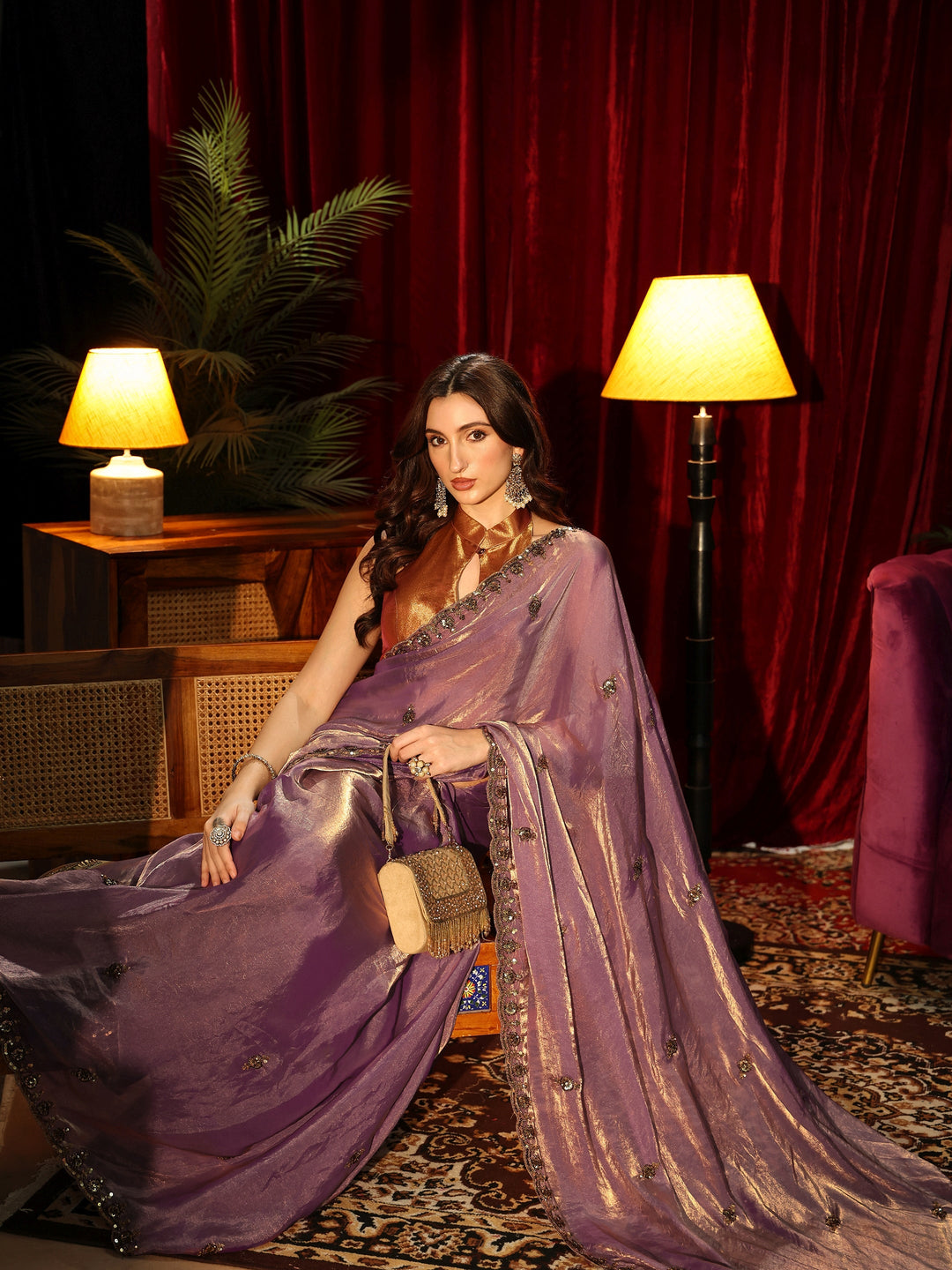  Lavender Embellished Tissue Saree 
