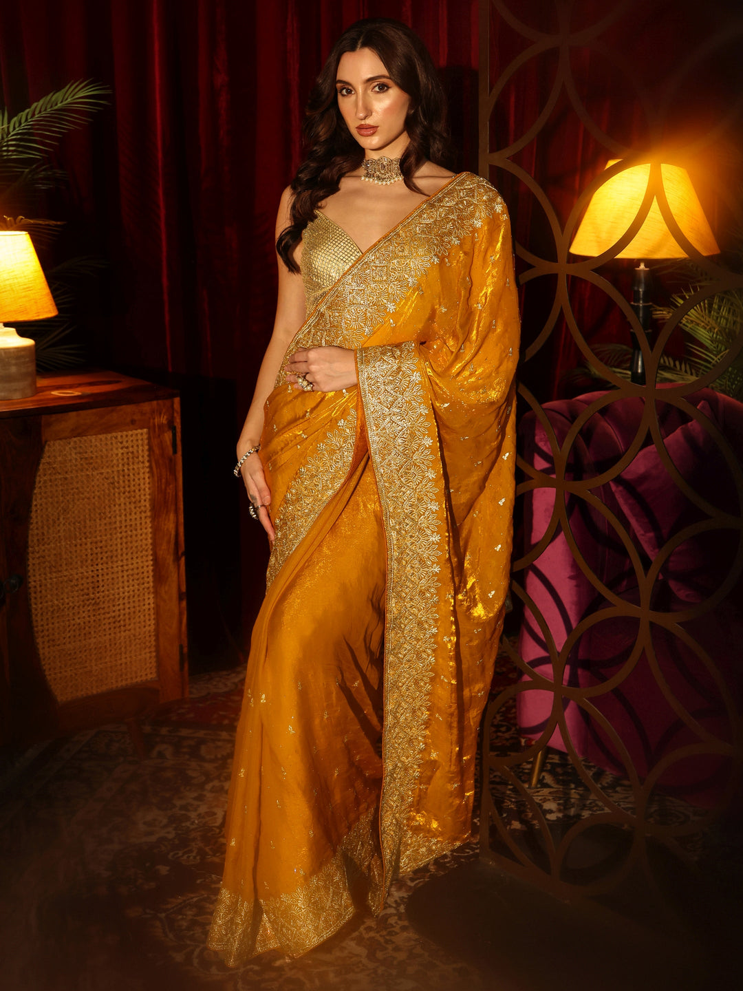  Mustard Embellished Tissue Saree 