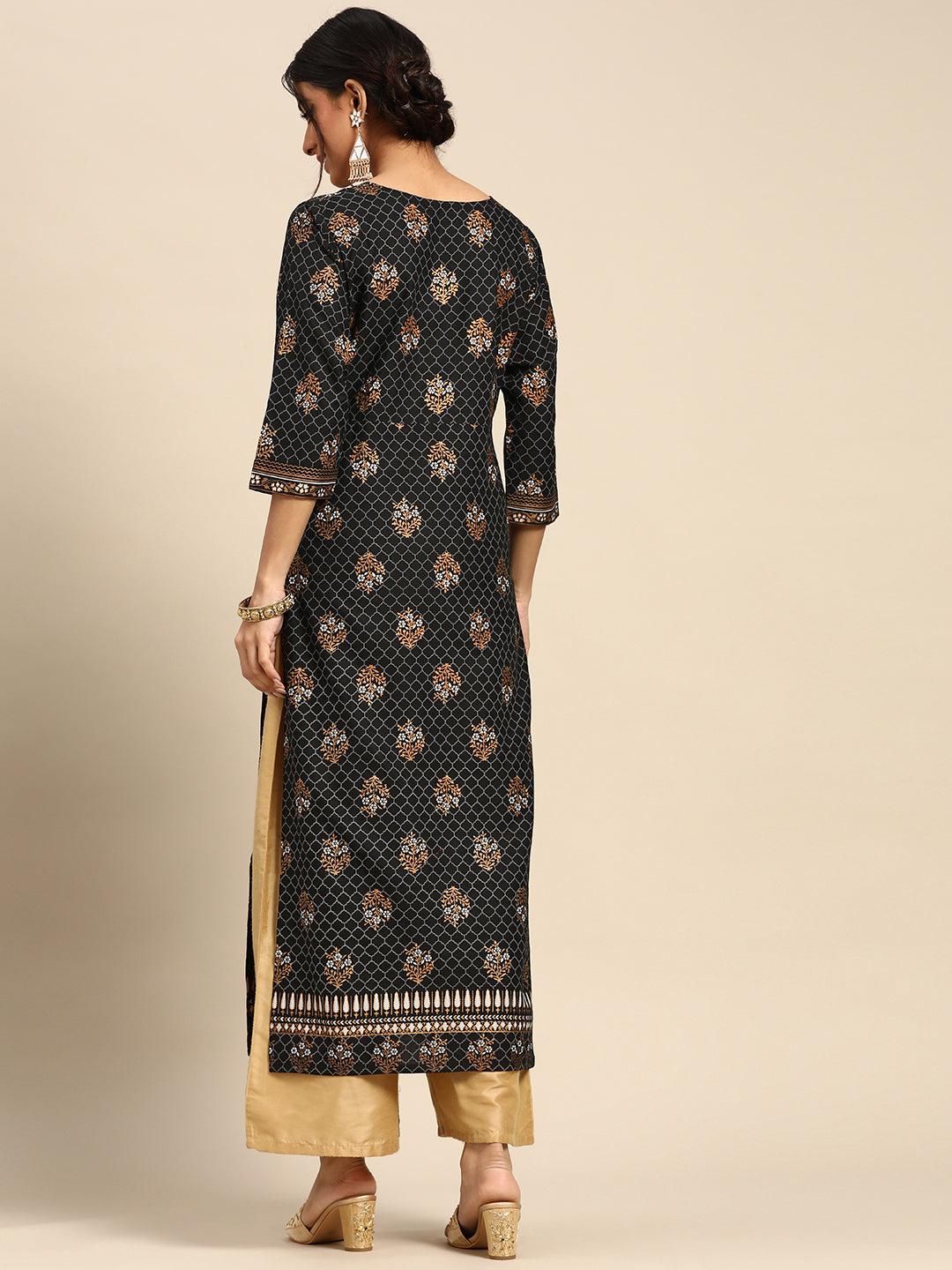  Black Printed Rayon Kurta 