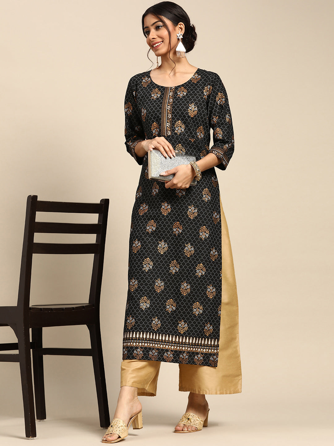 Black Printed Rayon Kurta 