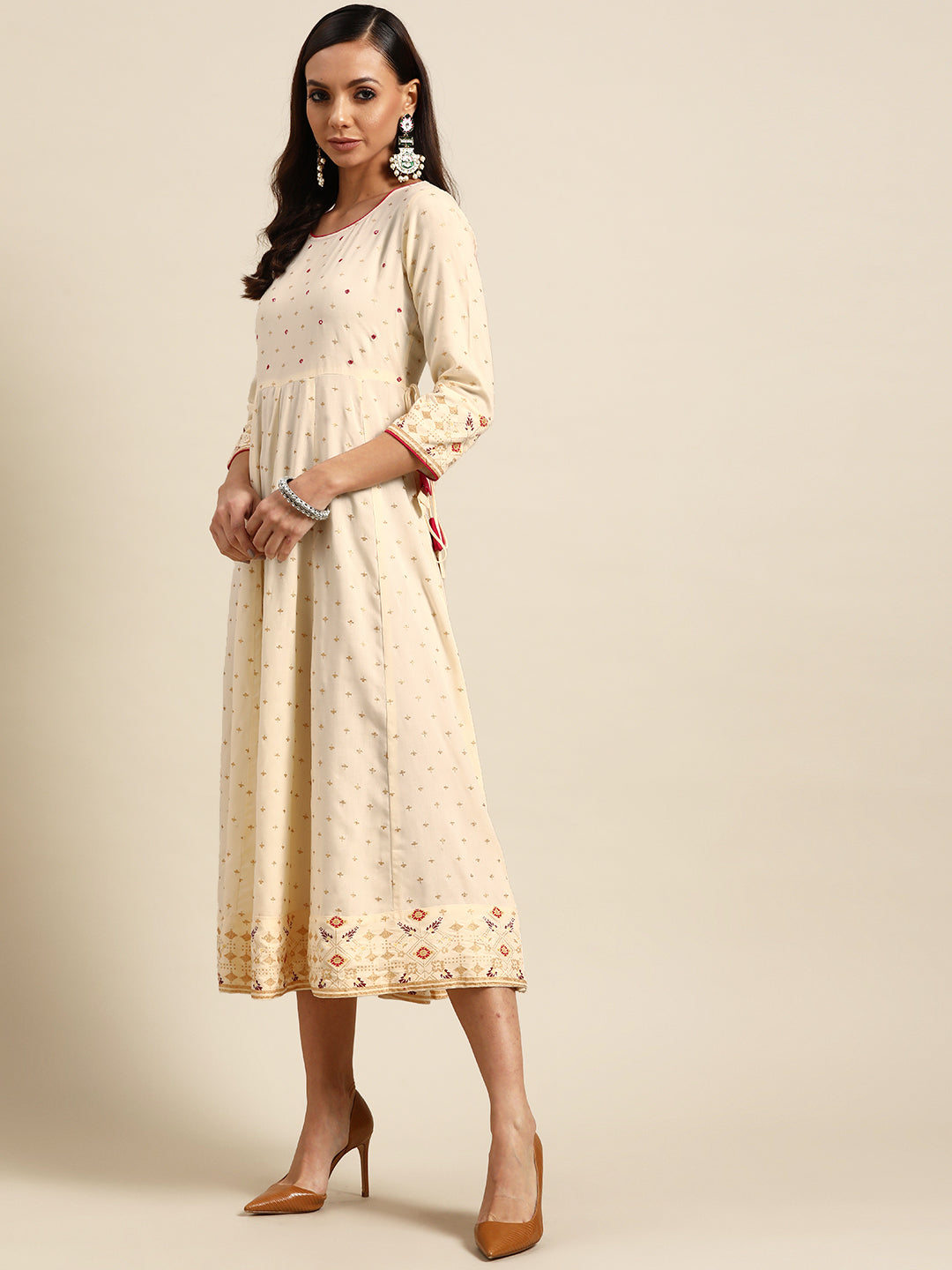  Green Printed Rayon Dress 