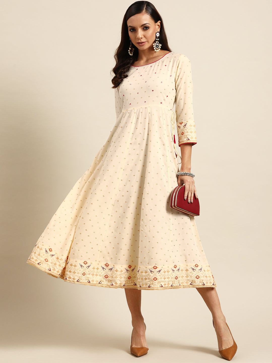  Green Printed Rayon Dress 